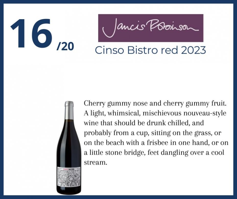 Jancis Robinson - Cinso Bistro red 2023